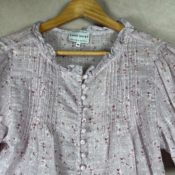 Sabo Skirt Puff Sleeve Top Medium Pink Floral Cottagecore Boho Prairie Ruffles - Picture 3 of 11